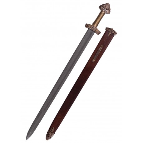 Épée viking de Dybäck avec gravures et fourreau en cuir