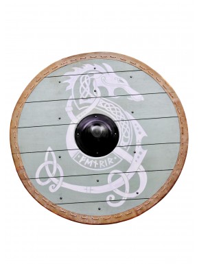 Escudo redondo vikingo Fenrir con bordes de pergamino