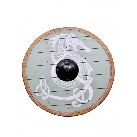 Escudo redondo vikingo Fenrir con bordes de pergamino