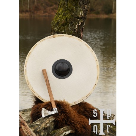 Bouclier rond viking avec umbo en fer et toile
