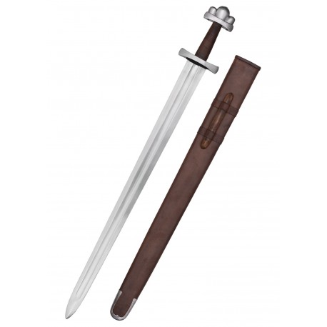 Espada viking com bainha de couro e detalhes em aço