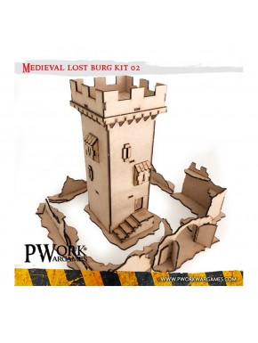 Décor de terrain MDF avec tour et ruines de burgo médiéval