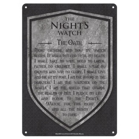 Placa Metal Nights Watch Juego de Tronos