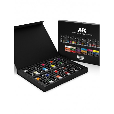 Caja de pintura acrílica densa AK con 18 colores