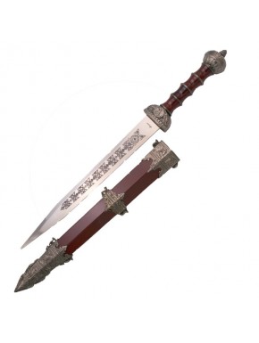 Épée Gladius bordeaux décorée de 46 cm avec fourreau marron