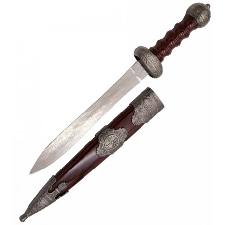 Espada Gladius 29cm com réplica Damasco e detalhes em níquel