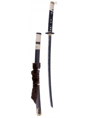 Katana Lobo Solitario Ghost of Yotei con saya de piel de lobo