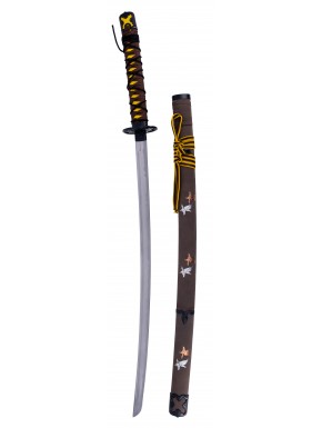 Katana Ghost of Yotei con hoja negra y mango encordado