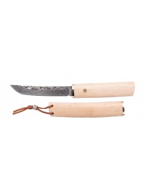 Couteau Tanto en damas avec manche en bois de hêtre