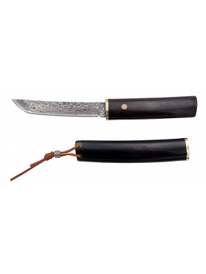 Cuchillo Tanto Tramuntana con hoja de damasco y mango de ébano