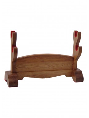Support double pour épées japonaises en bois de chêne naturel