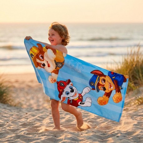 Serviette bleu clair Pat' Patrouille avec chiots en tenue de secours