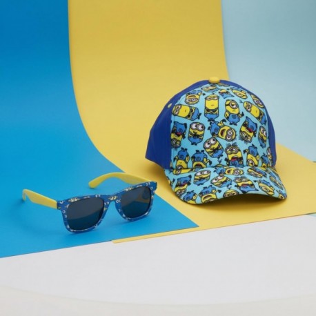 Gorra azul y gafas de sol Minions estampadas