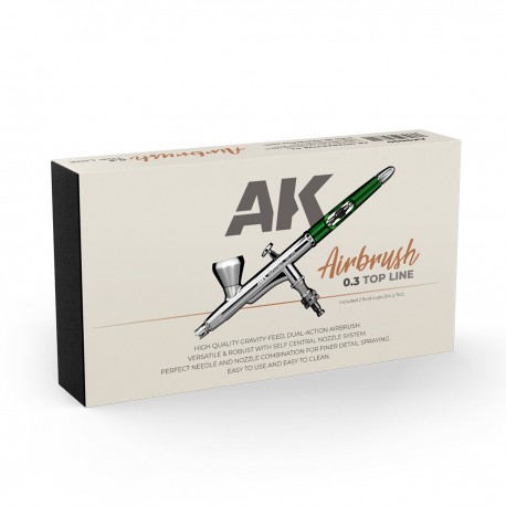 Aerógrafo AK-Interactive 0.3 Top Line com copos e acessórios