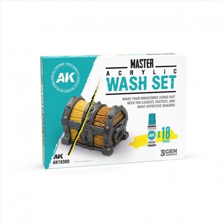 Coffret de lavis acrylique AK-Interactive avec 18 couleurs.