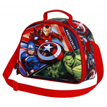 Bolsa lancheira azul dos Vingadores com design 3D