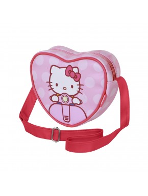 Bolsa rosa forma coração Hello Kitty em moto