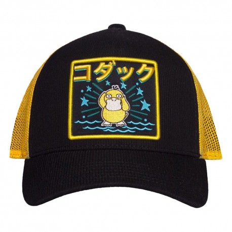 Boné trucker Psyduck Pokémon preto e amarelo