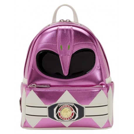Mochila mini Pink Ranger rosa metálico con diseño de casco
