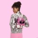 Mochila mini Pink Ranger rosa metálico con diseño de casco