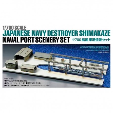 Diorama de port naval et navire Shimakaze à l'échelle 1/700