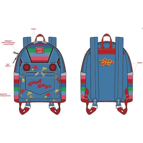 Mochila Chucky Cosplay com design Good Guys e Wanna Play