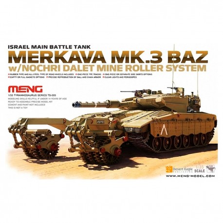 Modelo de tanque Merkava Mk.3 BAZ a escala con rodillo de minas