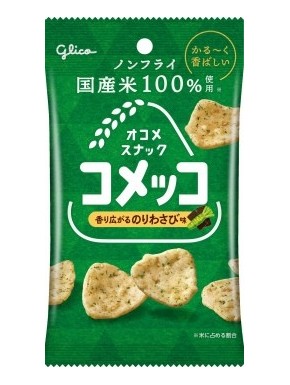 Snack Glico Komekko nori wasabi emballage vert