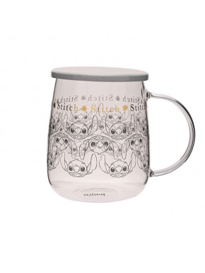 Tasse en verre avec couvercle et design Stitch Disney