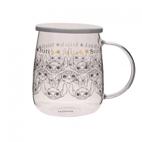 Tasse en verre avec couvercle et design Stitch Disney