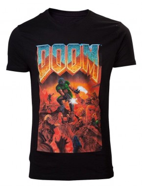 T-shirt noir avec design classique du jeu vidéo DOOM