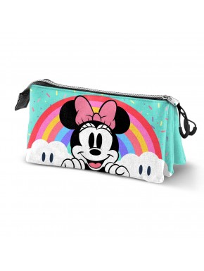 Estuche portatodo triple de Minnie Mouse en turquesa con arcoíris