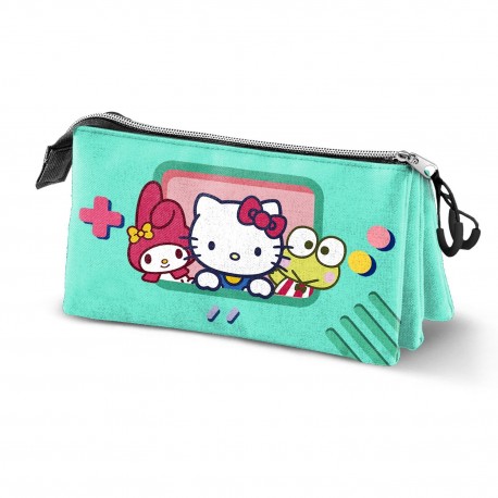Estojo triplo turquesa Hello Kitty