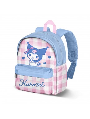 Mochila rosa Hello Kitty Kuromi com design xadrez