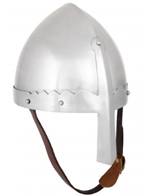 Casque normand en acier avec protection nasale et sangle en cuir