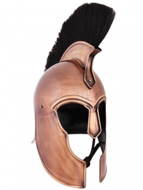 Casque troyen avec crête noire et finition cuivre
