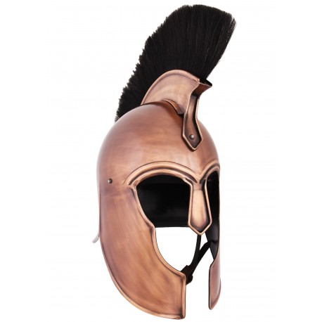 Casque troyen avec crête noire et finition cuivre