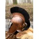 Casque troyen avec crête noire et finition cuivre