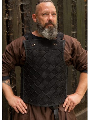 Armure viking en cuir noir avec rivets chromés