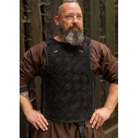 Armure viking en cuir noir avec rivets chromés