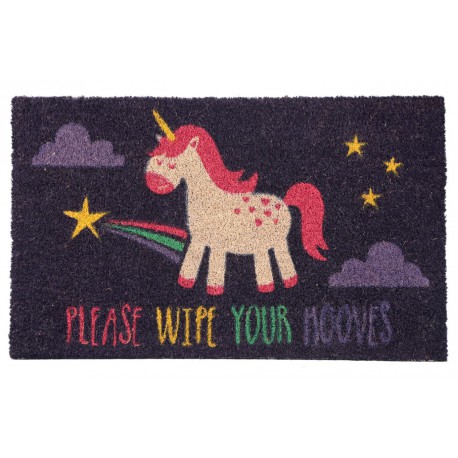 Felpudo de Coco Unicornio Kawaii Please Wipe Your Hooves