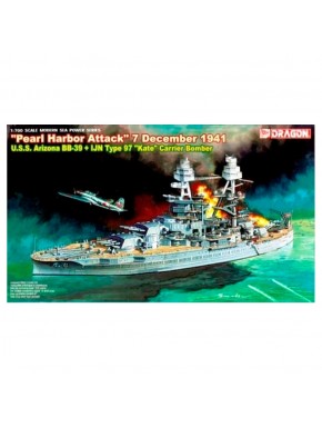 Maquette 1/700 de l'U.S.S. Arizona et bombardier IJN Type 97 à Pearl Harbor
