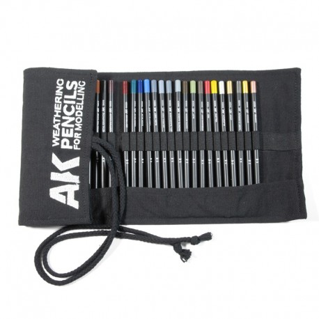 Étui en tissu noir avec crayons Weathering AK-Interactive