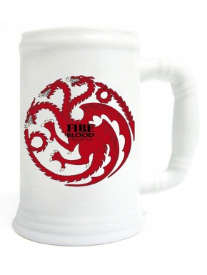 Taza cerveza cerámica Targaryen blanca y roja