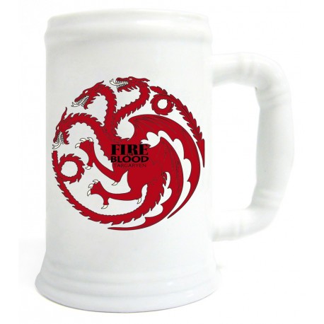 Boccale birra in ceramica Targaryen rosso e bianco