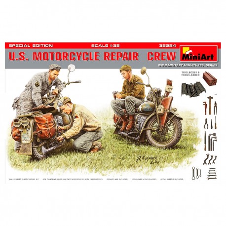 Conjunto de reparo de motocicletas 1/35 com soldados
