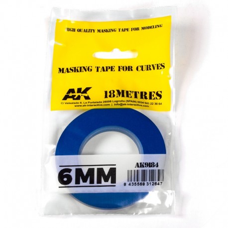 Cinta de enmascarar azul AK-Interactive 6mm para curvas