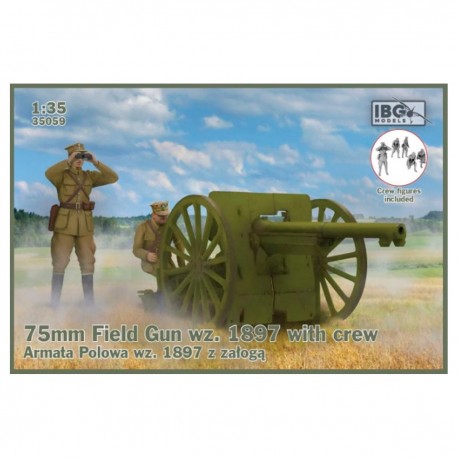 Cañón de campaña 75mm Wz. 1896 con figuras en campo
