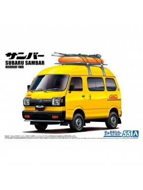 Modelo em escala Subaru Sambar High Roof 4WD 1980 amarelo