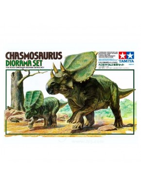 Conjunto diorama Chasmosaurus pintado e montado